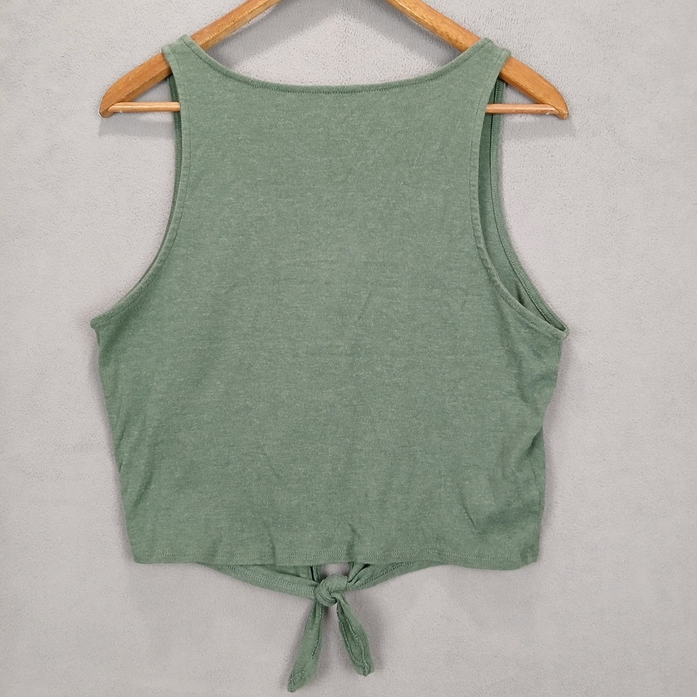 American Eagle Outfitters Crop Tank Top Womens Large Green Button Front Tie‎ Hem - Picture 2 of 6